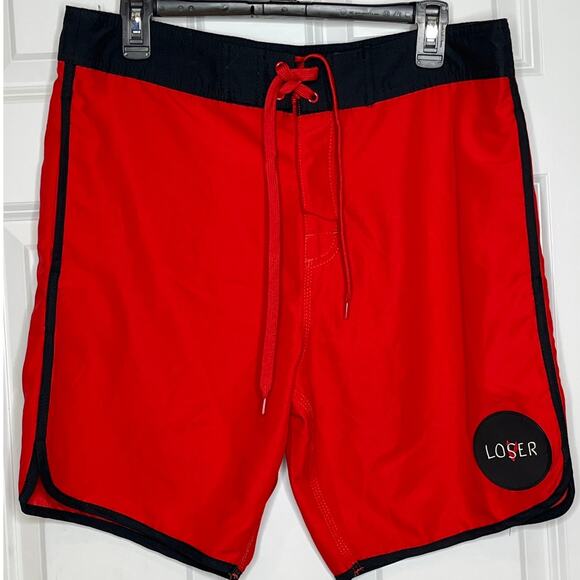 Hot Topic IT Loser Lover Red Black Men Swim Trunks Medium Board Shorts - Picture 2 of 8